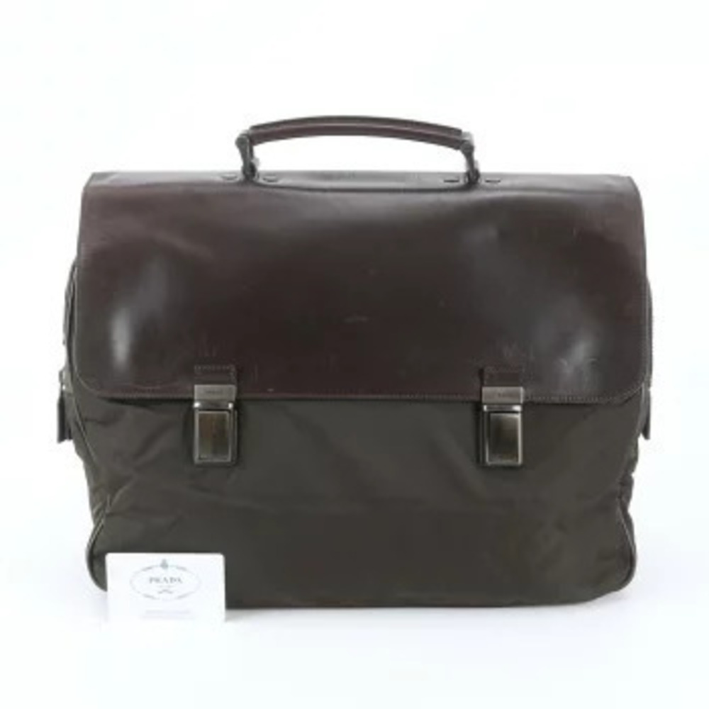 Prada Tessuto Leather Business Briefcase Brown